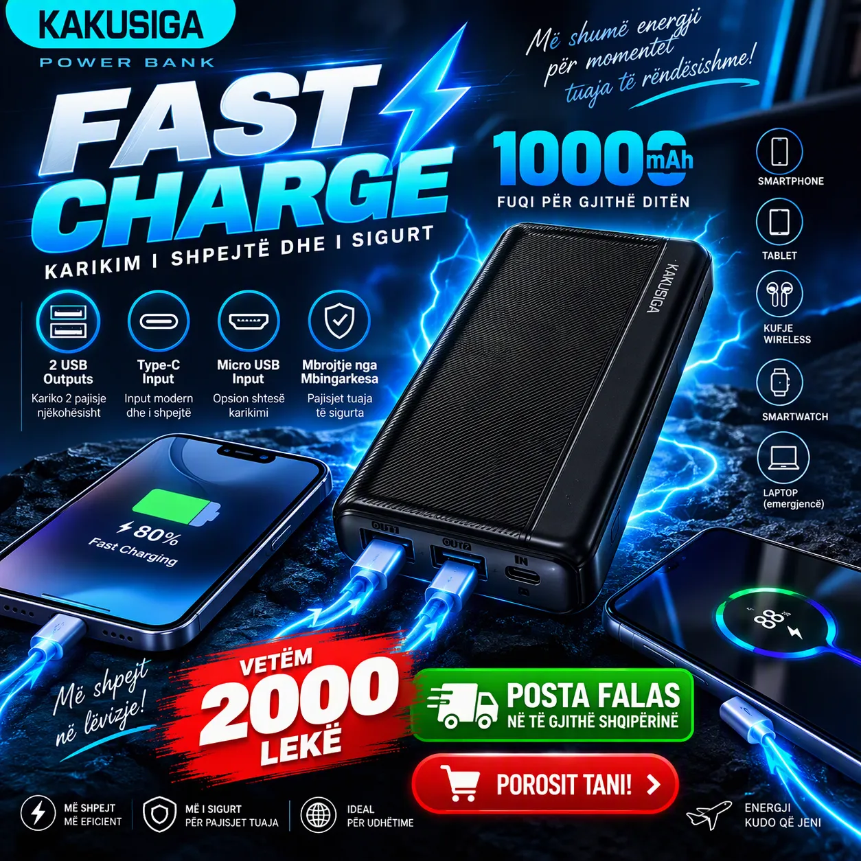 KAKUSIGA POWER BANK 10000mAh — Mos Mbet Më Pa Bateri! - Image 2