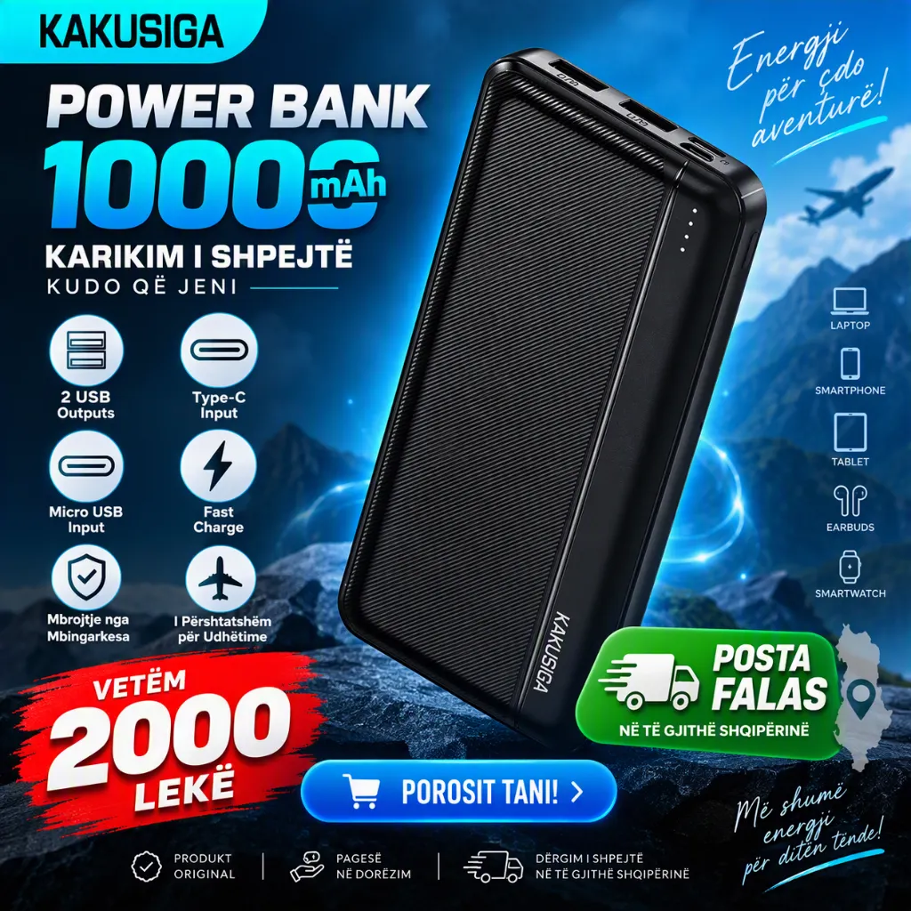 KAKUSIGA POWER BANK 10000mAh — Mos Mbet Më Pa Bateri! - Image 5
