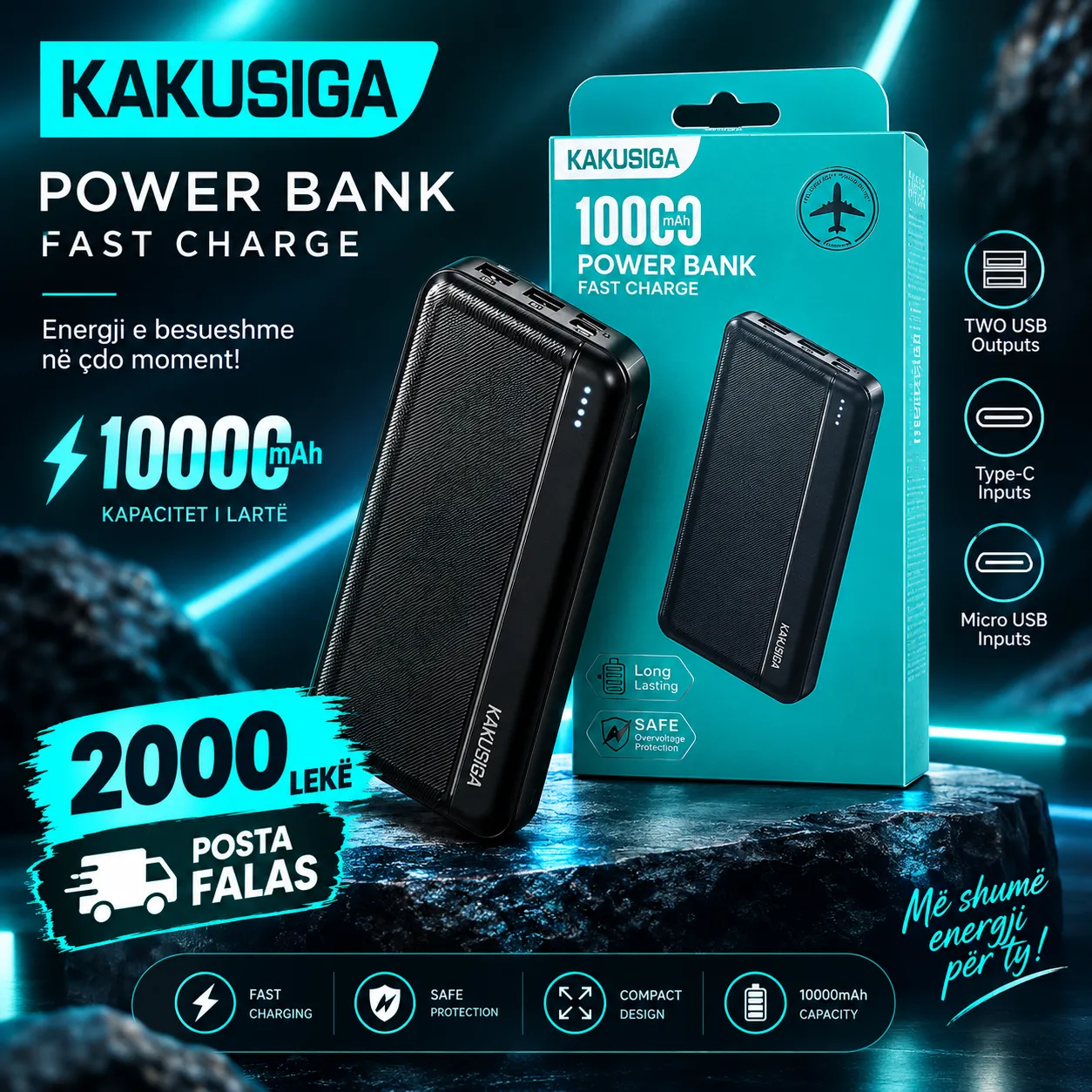 KAKUSIGA POWER BANK 10000mAh — Mos Mbet Më Pa Bateri!