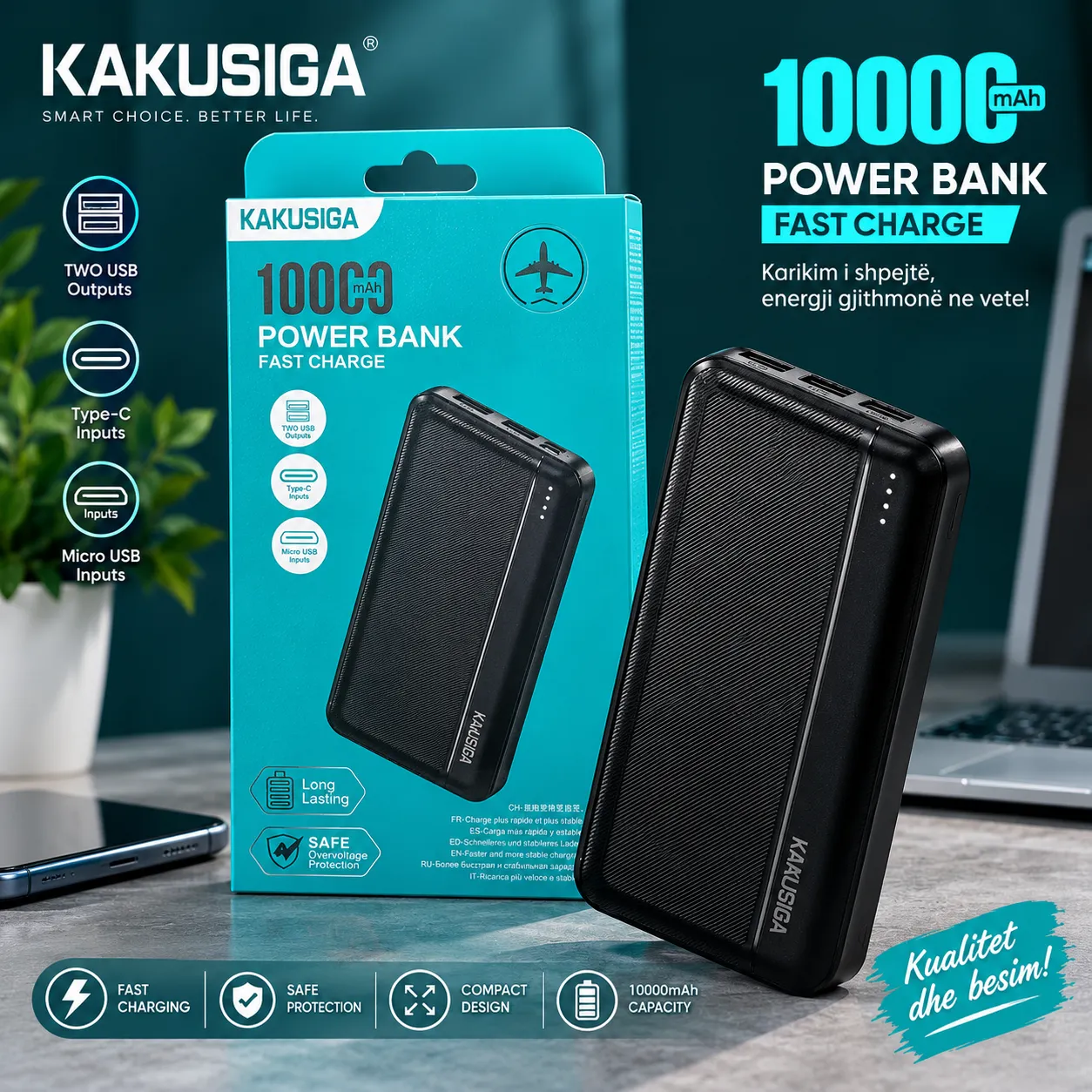 KAKUSIGA POWER BANK 10000mAh — Mos Mbet Më Pa Bateri! - Image 4