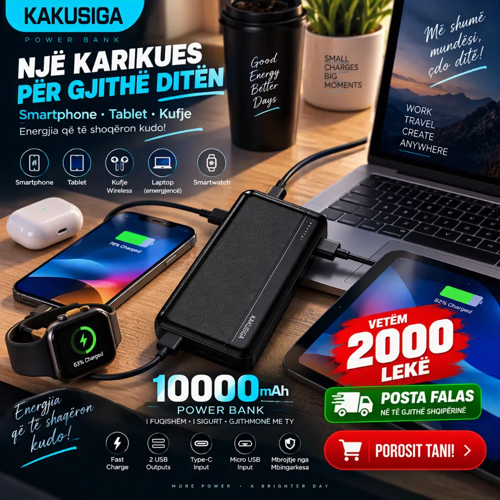KAKUSIGA POWER BANK 10000mAh — Mos Mbet Më Pa Bateri! - Image 6