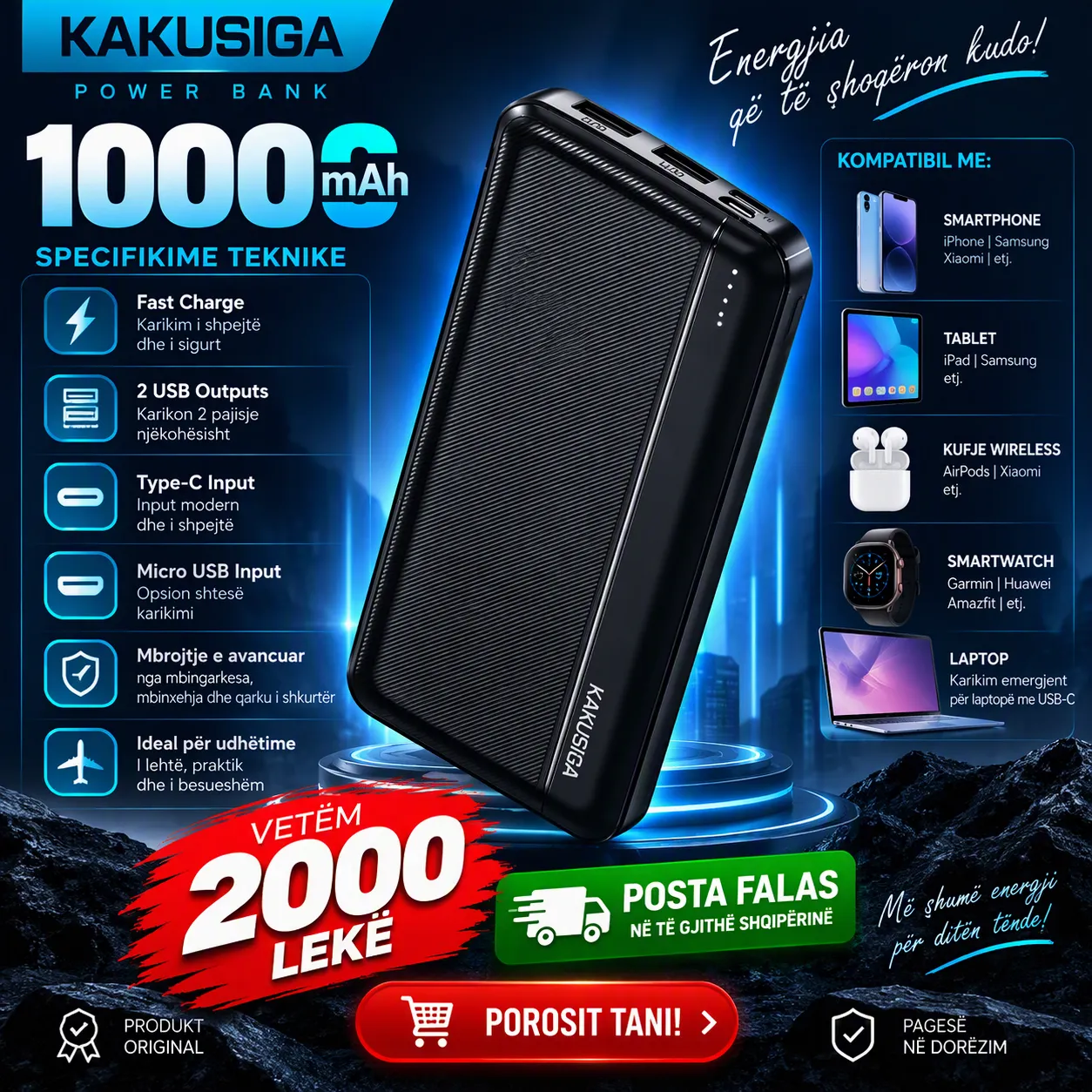 KAKUSIGA POWER BANK 10000mAh — Mos Mbet Më Pa Bateri! - Image 8